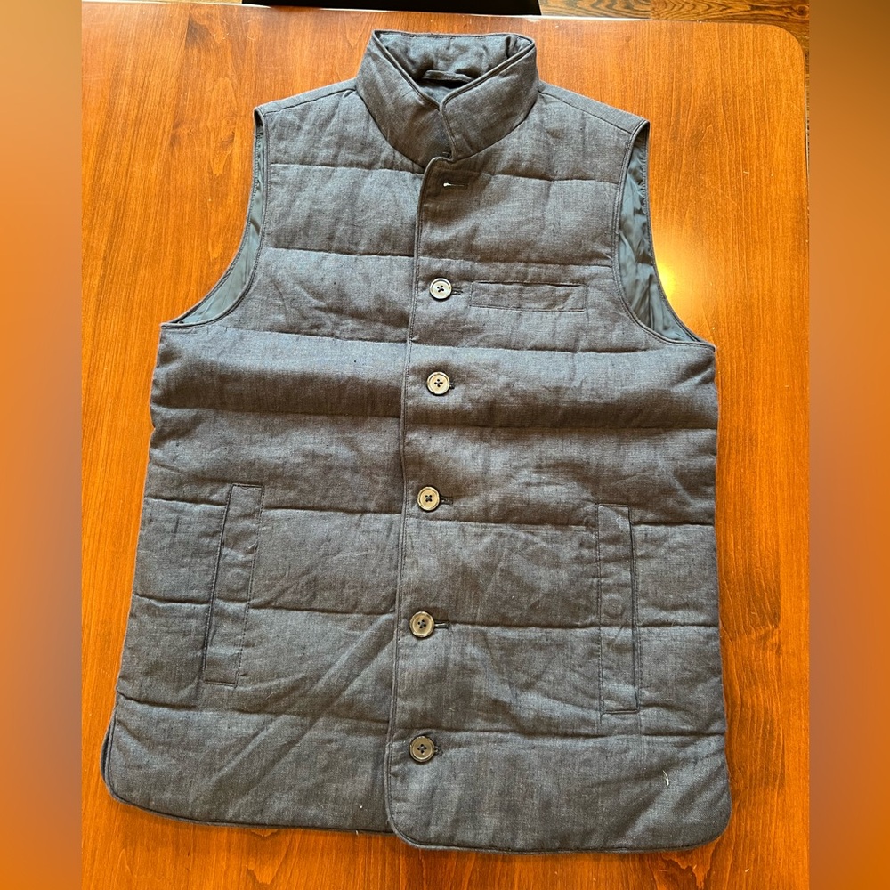 John Henric Blue Linen Vest Size Extra Small